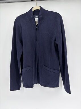 American Airlines by Lands' End Navy Full-Zip Knit Uniform Sweater Zip Pkts M
